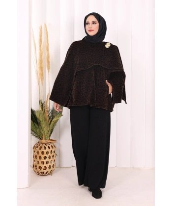 Atkı Detay Leoparlı Panço 70061-1 Kahverengi