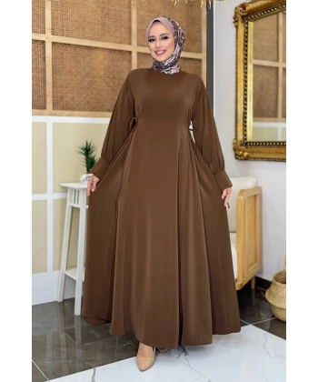 Bağlama Detaylı Elbise 6015 Kahverengi