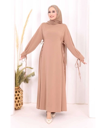 Bağlama Detaylı Elbise 6015 Vizon