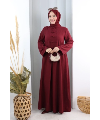 Bağlama Detaylı Elbise 7009 Bordo
