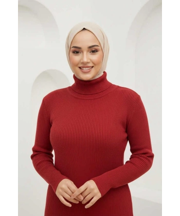 Balıkçı Yaka Düz Model Triko Kazak 4138 Bordo