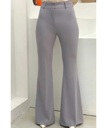 Bel Fermuarlı İspanyolpaça Pantolon 0231 Gri