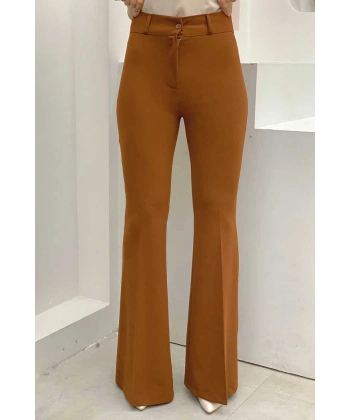 Bel Fermuarlı İspanyolpaça Pantolon 0231 Koyu Taba