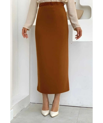 Bel Lastikli Likralı Kalem Etek 1074 Taba