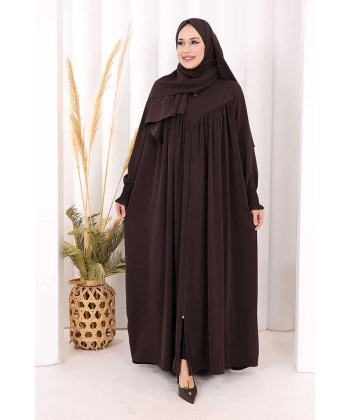 Biritli Ferace ŞAL HEDİYE ! 7056 Kahverengi
