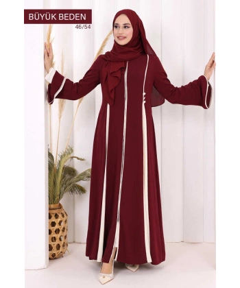 Biyeli Fermuarlı Ferace 7050-1 Mürdüm