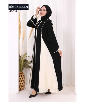 Biyeli Fermuarlı Ferace 7050-1 Siyah