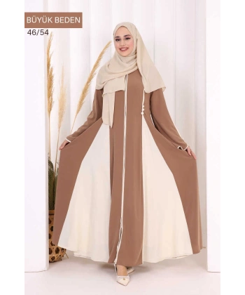 Biyeli Fermuarlı Ferace 7050-1 Taba
