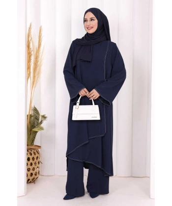 Biyeli Uzun Tunik Pantolon Takım 8005 Lacivert