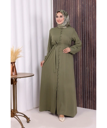 Boydan Düğmeli Ferace 6056 Haki