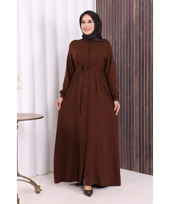 Boydan Düğmeli Ferace 6056 Kahverengi