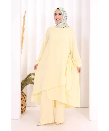 Broş Detaylı Pantolon Takım 8011 Sarı