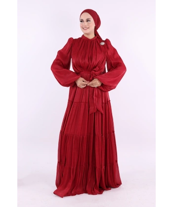Broş Detaylı Valentino Abiye 7141 Bordo