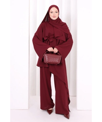 Çapraz Tunik Üçlü Takım 8037 Bordo