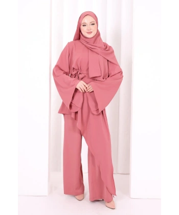 Çapraz Tunik Üçlü Takım 8037 Gül Kurusu