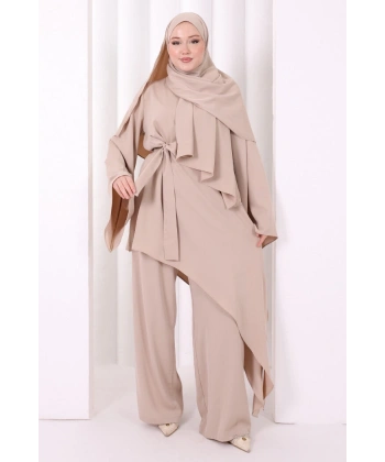 Çapraz Tunik Üçlü Takım 8037 Vizon