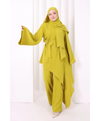 Çapraz Tunik Üçlü Takım 8037 Yağ Yeşili