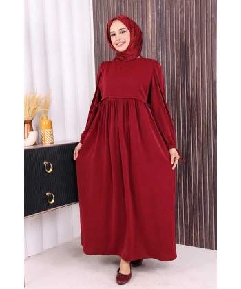 Çift Katlı Bağlama Detay Elbise 6003 Bordo