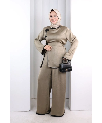 Çin Düğme Detaylı Pantolon Tunik İkili Takım 8714 Haki
