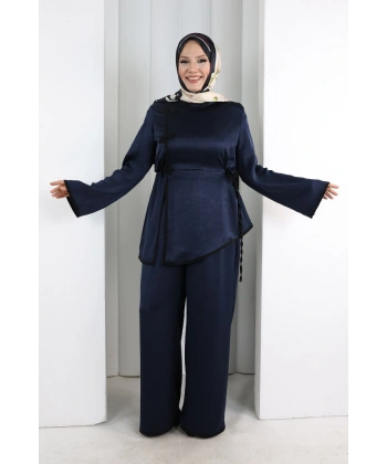 Çin Düğme Detaylı Pantolon Tunik İkili Takım 8714 Lacivert
