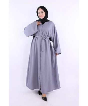 Çıt Çıt Düğmeli Bel Kuşaklı Abaya 70017 Gri