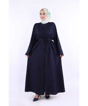 Çıt Çıt Düğmeli Bel Kuşaklı Abaya 70017 Lacivert
