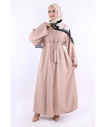 Çıt Çıt Düğmeli Bel Kuşaklı Abaya 70017 Taş