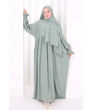 Dantel Detaylı Namaz Elbise 6095 Mint