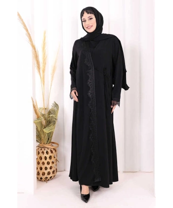Danteli Şallı Abaya Şal Hediyelidir! 7069 Siyah