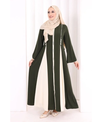 Dubai Biyeli Fermuarlı Ferace 7050 Haki