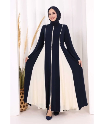Dubai Biyeli Fermuarlı Ferace 7050 Lacivert
