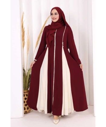 Dubai Biyeli Fermuarlı Ferace 7050 Mürdüm