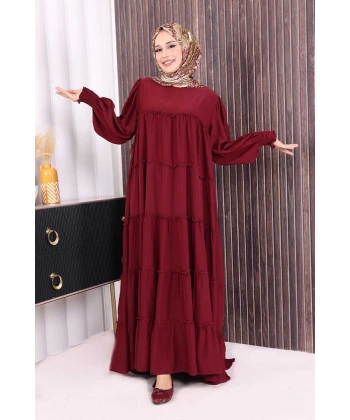 Dubai Katlı Salaş Elbise 6023 Bordo