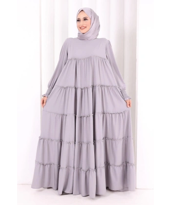 Dubai Katlı Salaş Elbise 6023 Gri