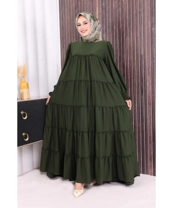 Dubai Katlı Salaş Elbise 6023 Haki