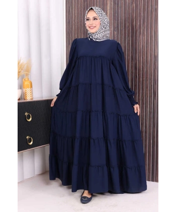Dubai Katlı Salaş Elbise 6023 Lacivert