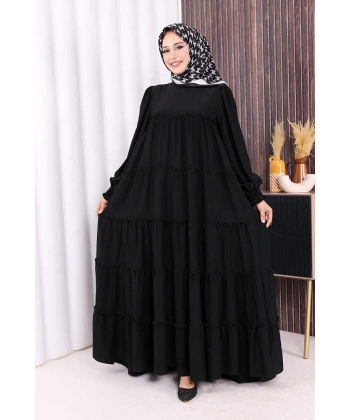 Dubai Katlı Salaş Elbise 6023 Siyah