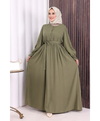 Düğme Detay Elbise 6055 Haki