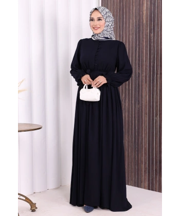 Düğme Detay Elbise 6055 Lacivert
