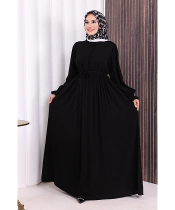 Düğme Detay Elbise 6055 Siyah