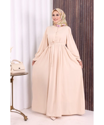 Düğme Detay Elbise 6055 Taş