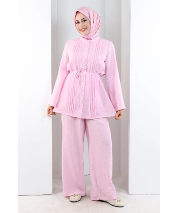 Düğme Detay İkili Takım 8711 Pembe