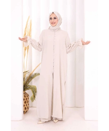 Düğme Detay Tunik Pantolon Takım ŞAL HEDİYELİ! 8023 Taş