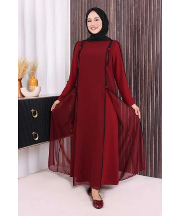 Düğme Detaylı Elbise 3919 Bordo