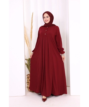 Düğme Detaylı Elbise 6028 Bordo