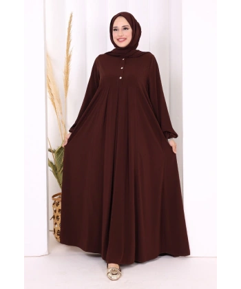Düğme Detaylı Elbise 6028 Kahverengi