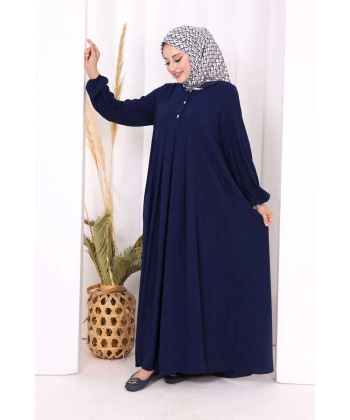 Düğme Detaylı Elbise 6028 Lacivert