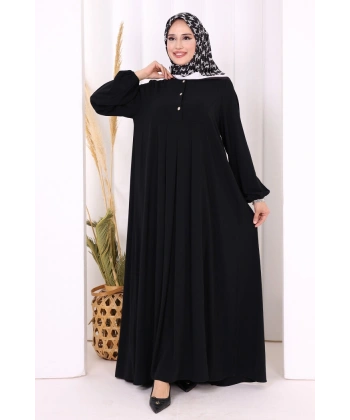 Düğme Detaylı Elbise 6028 Siyah