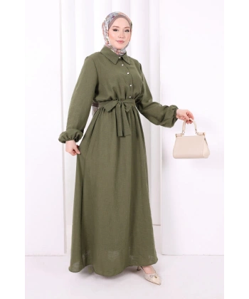 Düğme Detaylı Elbise 6097 Haki