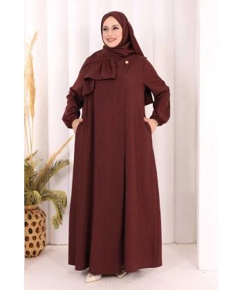 Düğme Detaylı Şallı Ferace 7058 Bordo